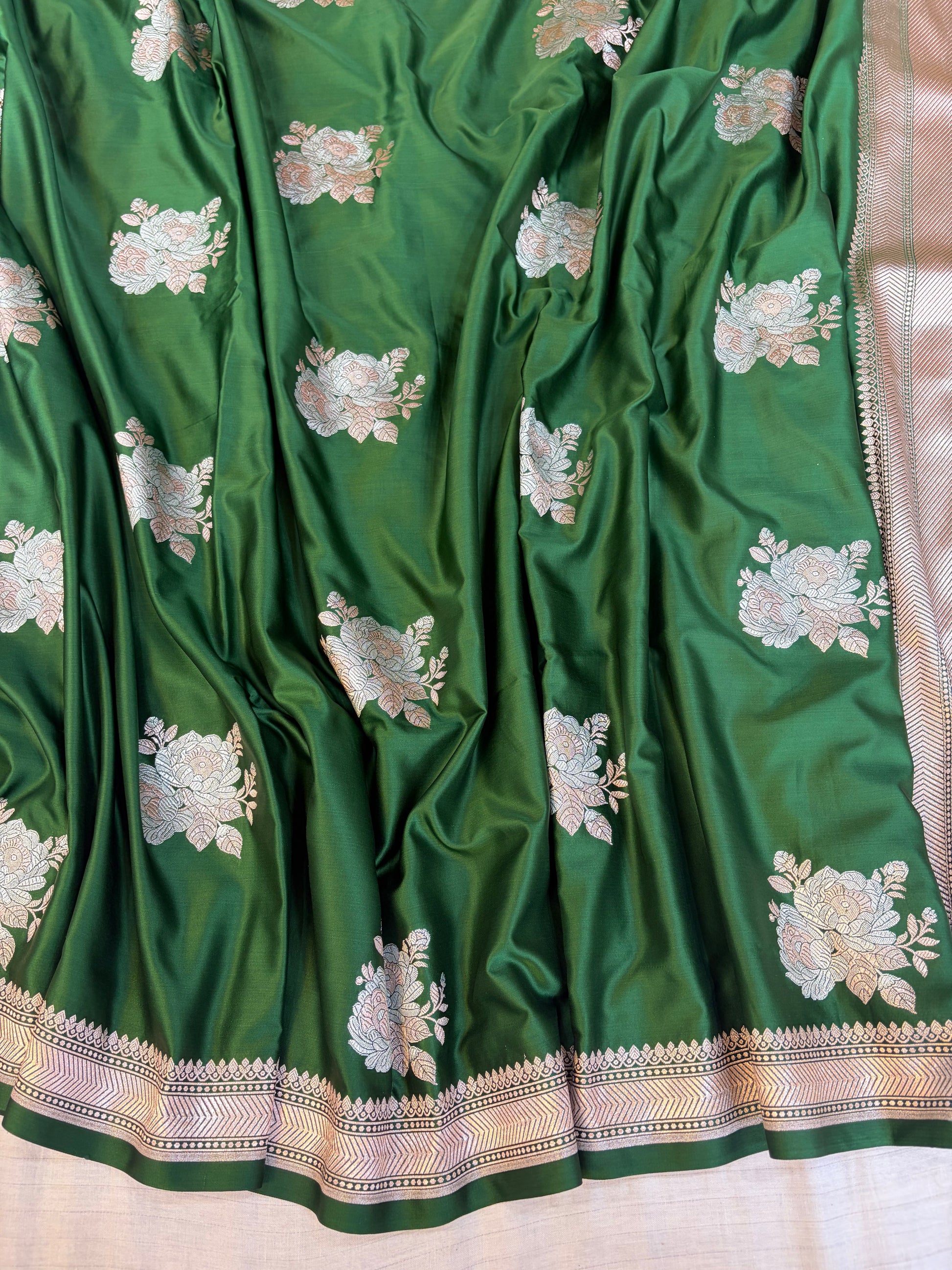 Banarasi Mashru silk saree in bottle green colour