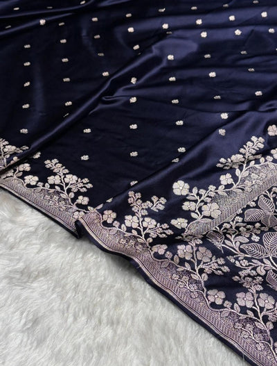 Banarasi Mashru silk saree in navy blue colour