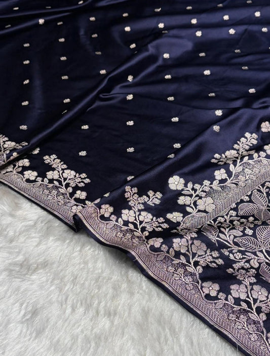 Banarasi Mashru silk saree in navy blue colour