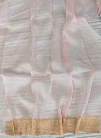 Pure handloom Kora silk saree with Meenakari in beautiful baby pink colour
