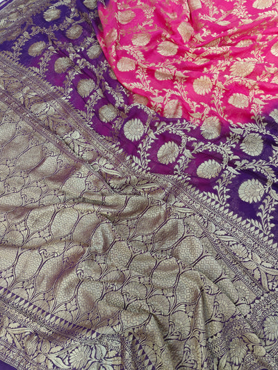 Premium Pure georgette silk sarees in beautiful pink with purple colour combination