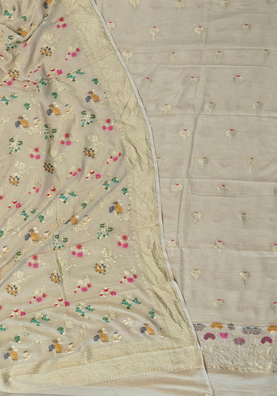 Pure moonga silk suit with meenakari work in off white colour