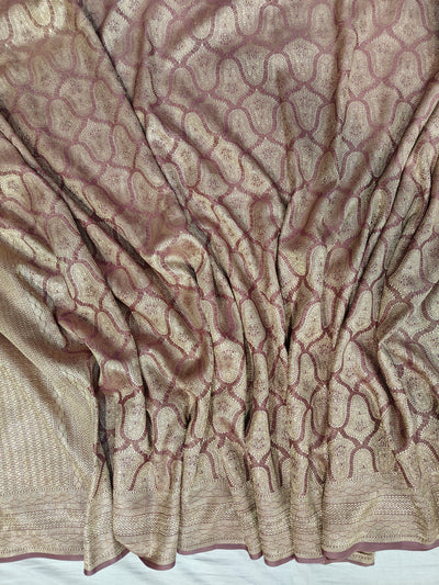 Premium Handcrafted Banarasi pure Georgette in tearose colour