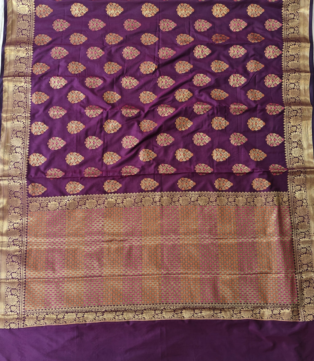 Banarasi katan by katan silk saree in purple colour with multiple meenakari work