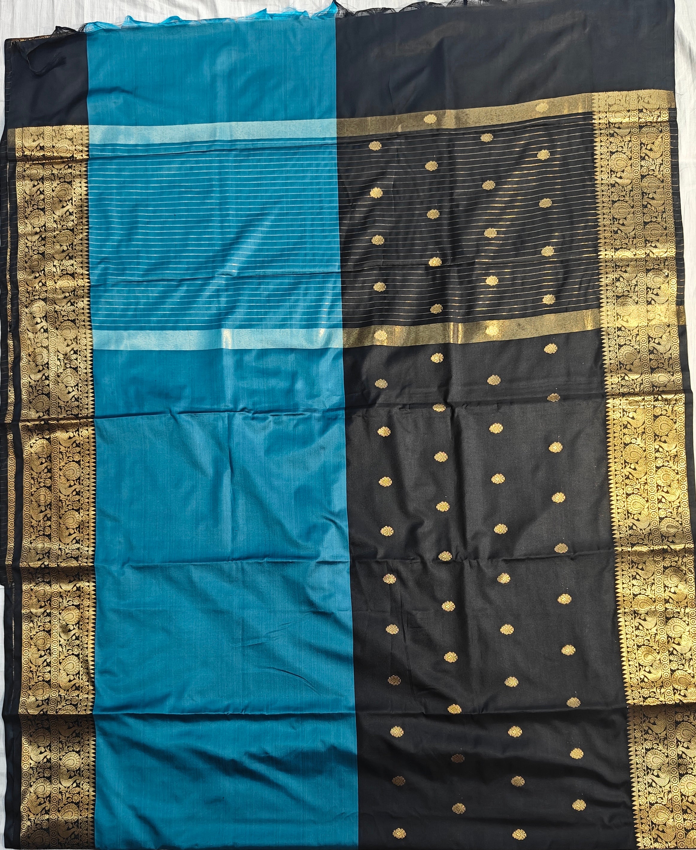 Banarasi soft dual half half shaded saree with gold zari
