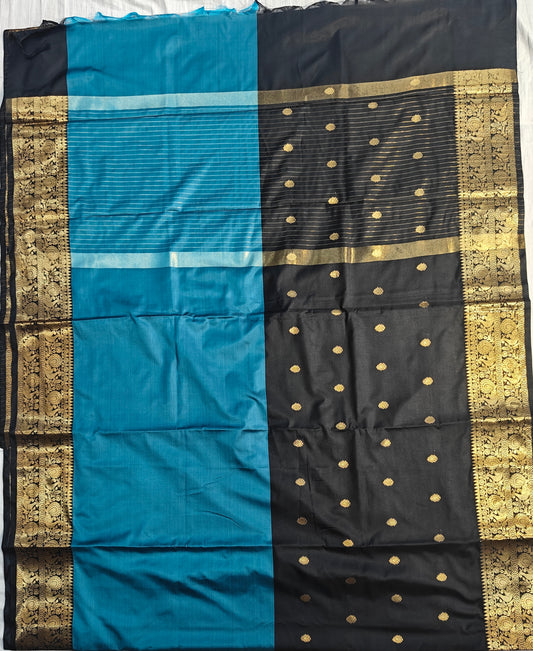 Banarasi soft dual half half shaded saree with gold zari