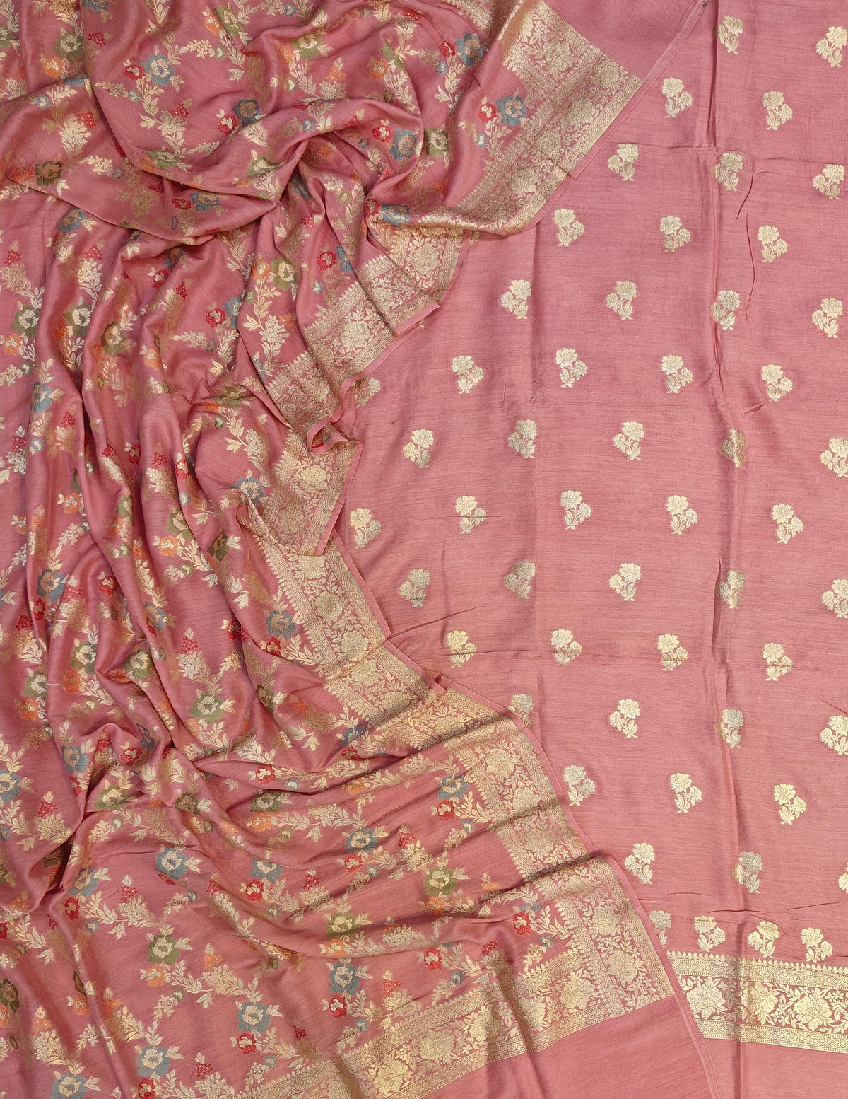 Pure moonga silk suit with meenakari work in baby pink colour