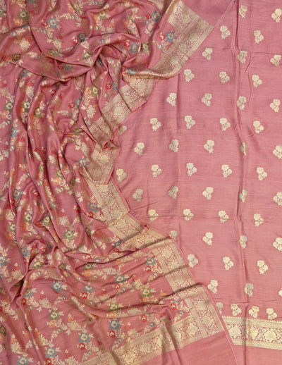 Pure moonga silk suit with meenakari work in baby pink colour