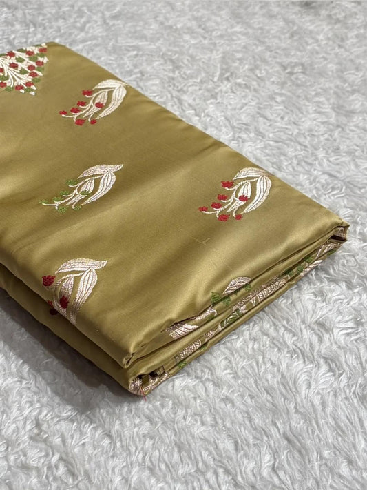 Banarasi Mashru silk meena kari work saree in pista colour