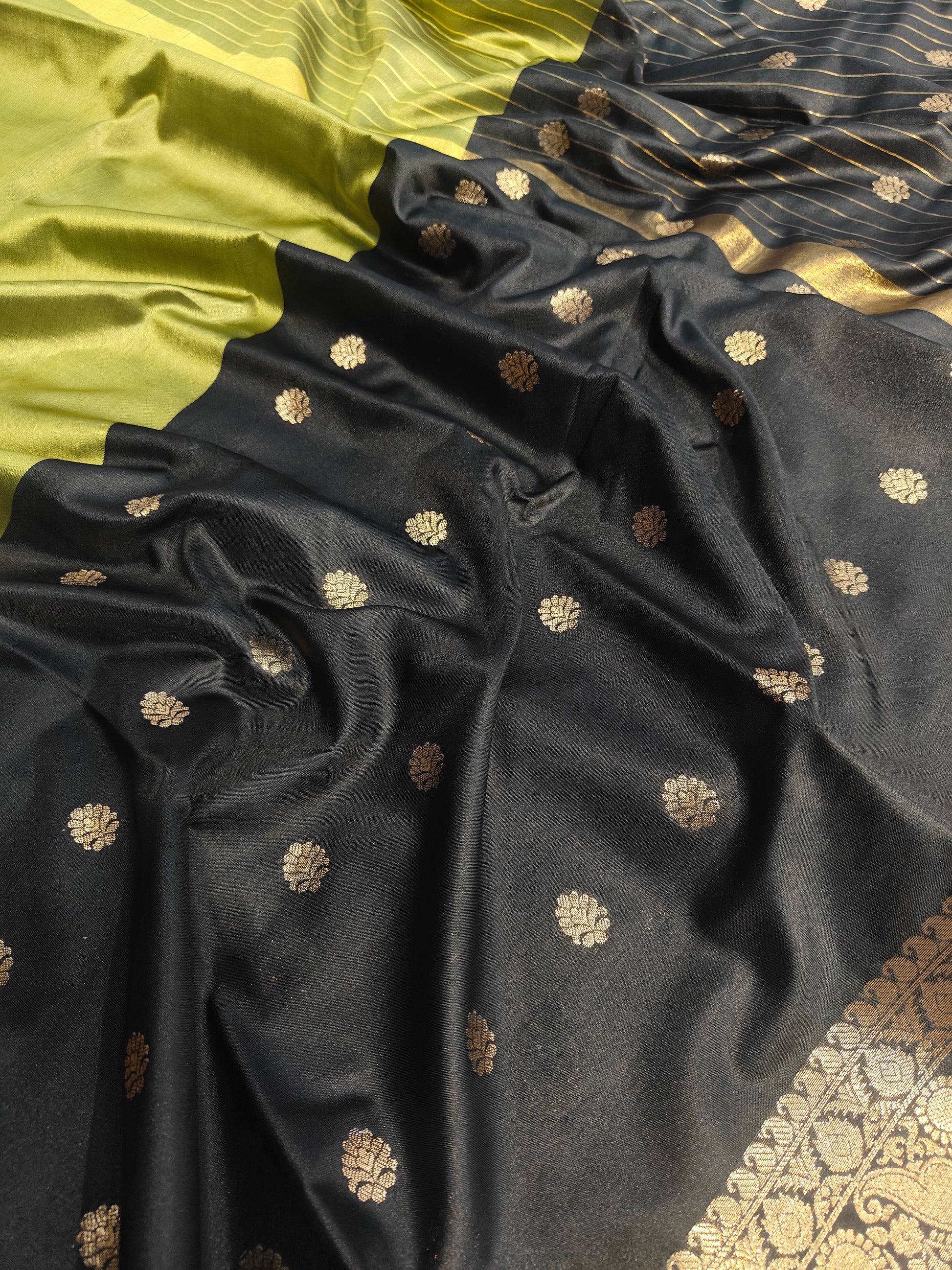 Banarasi soft dual half half shaded saree with gold zari
