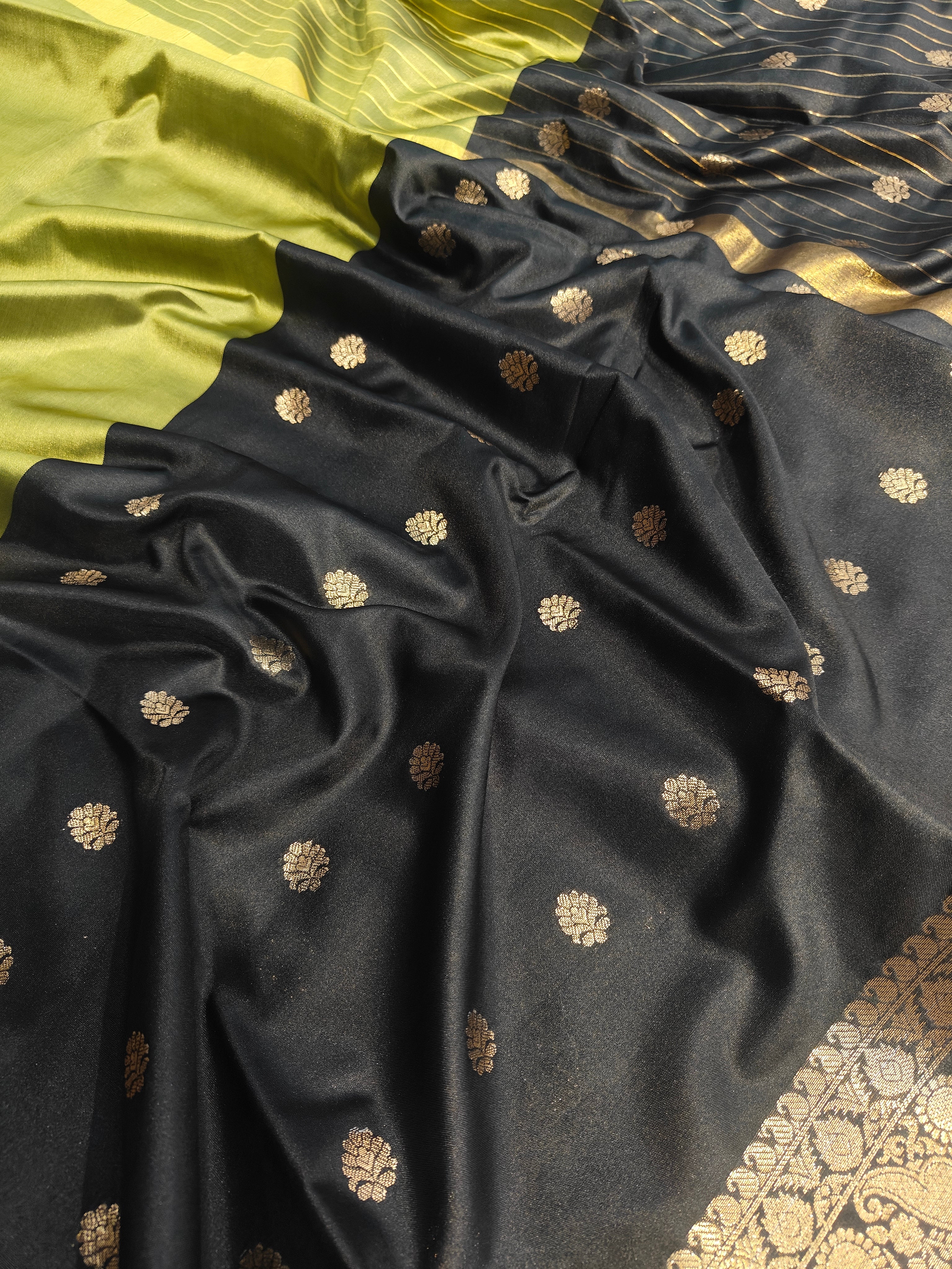 Banarasi soft dual half half shaded saree with gold zari