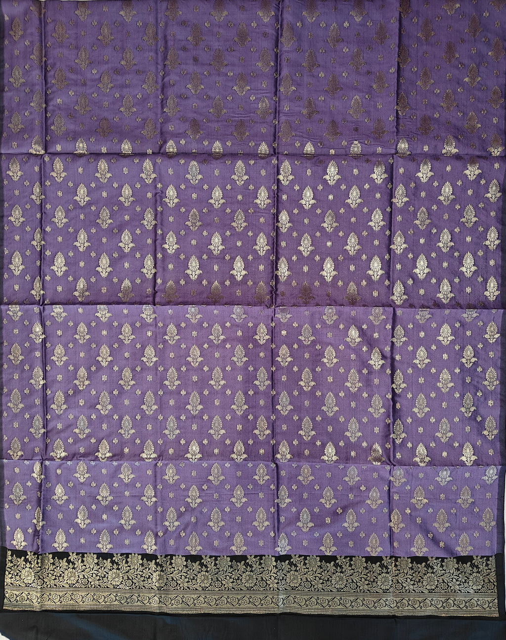 Banarasi soft silk suit in lavender and black colour combination