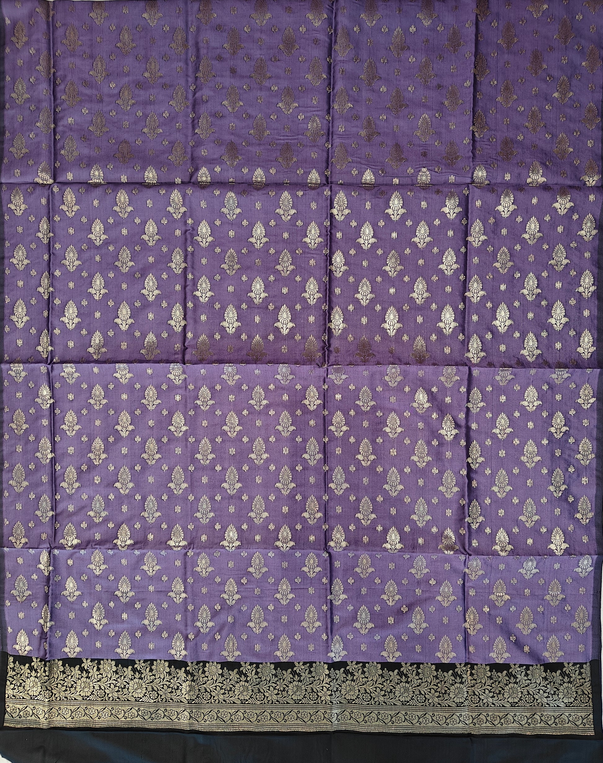 Banarasi soft silk suit in lavender and black colour combination