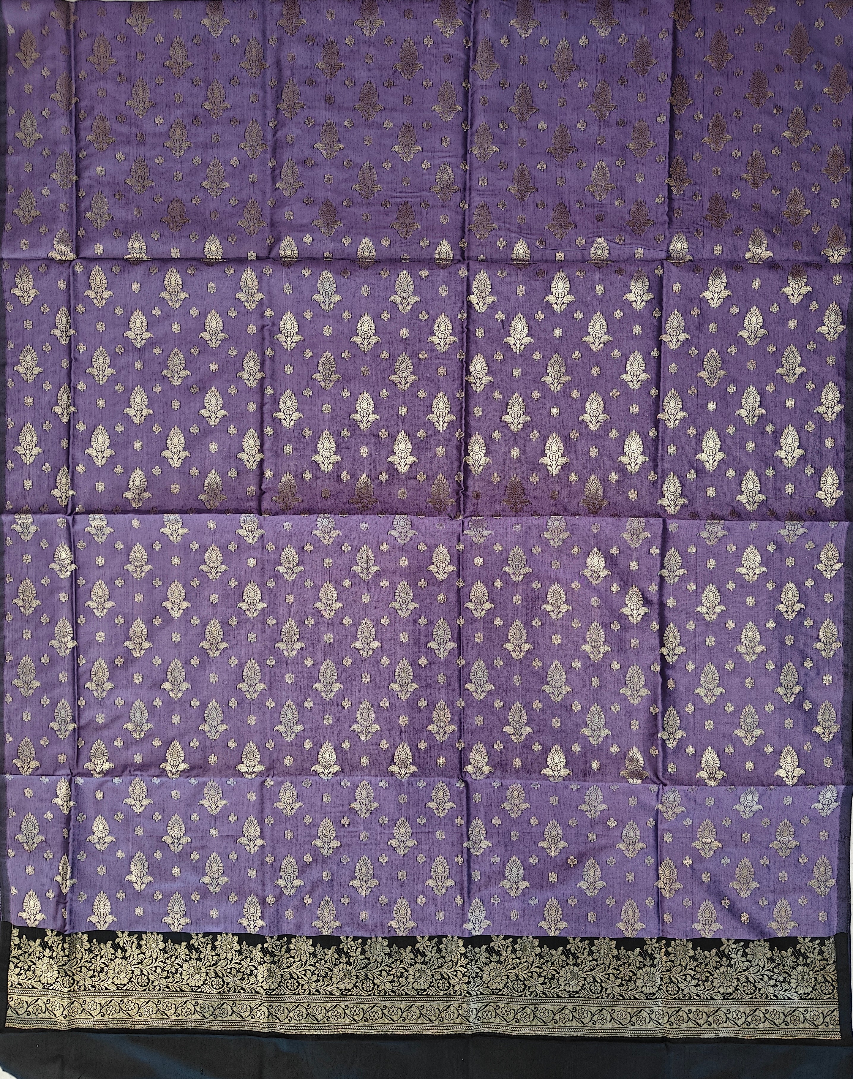 Banarasi soft silk suit in lavender and black colour combination