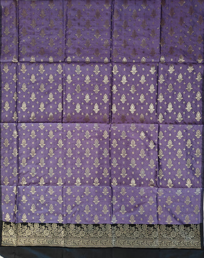 Banarasi soft silk suit in lavender and black colour combination