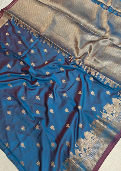 Banarasi soft katan silk saree in   blue colour