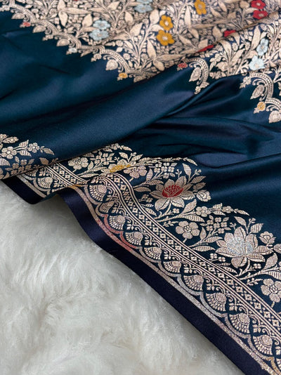 Banarasi Mashru silk meena kari work saree in German blue colour