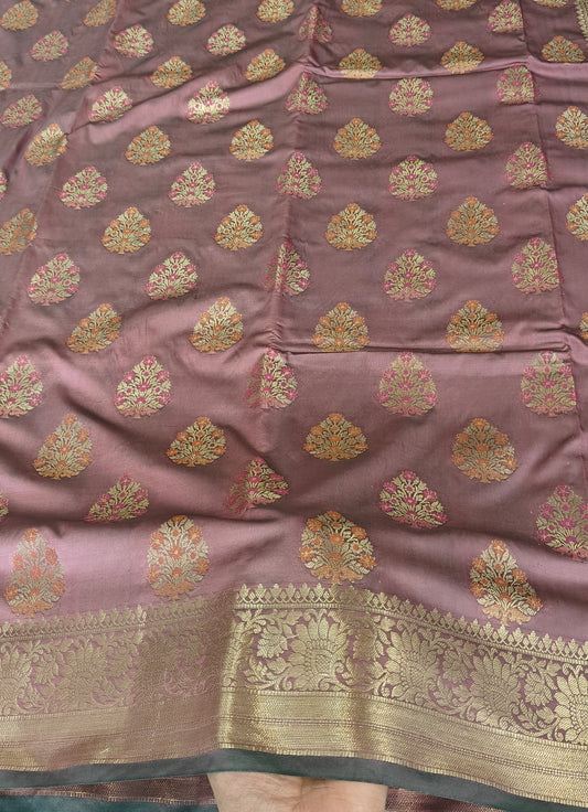 Banarasi katan by katan silk saree in duskyrose colour with multiple meenakari work