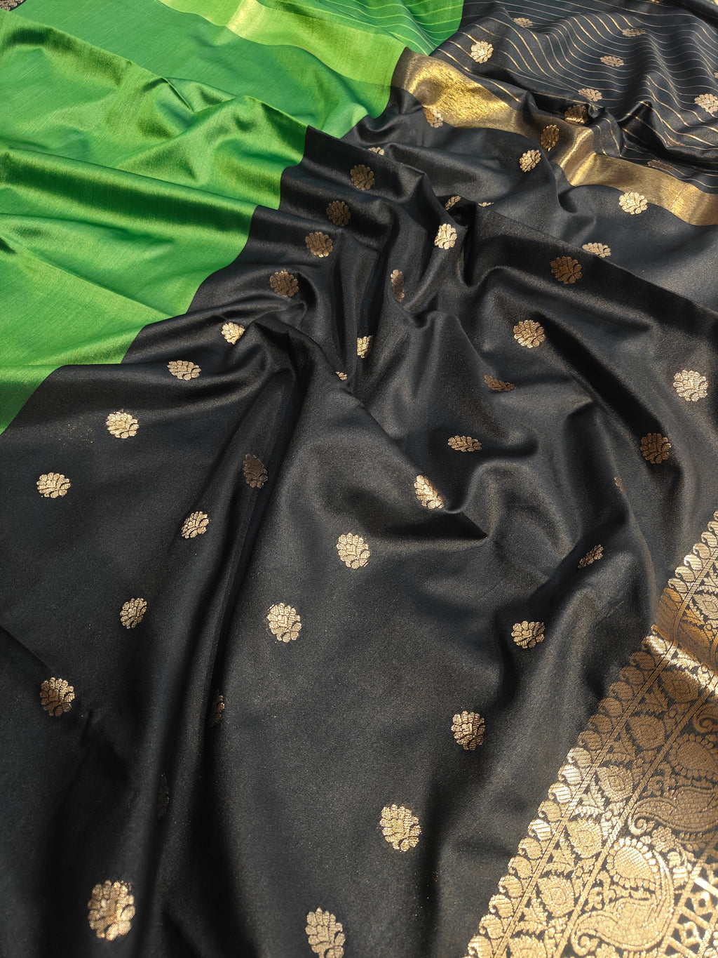 Banarasi soft dual half half shaded saree with gold zari