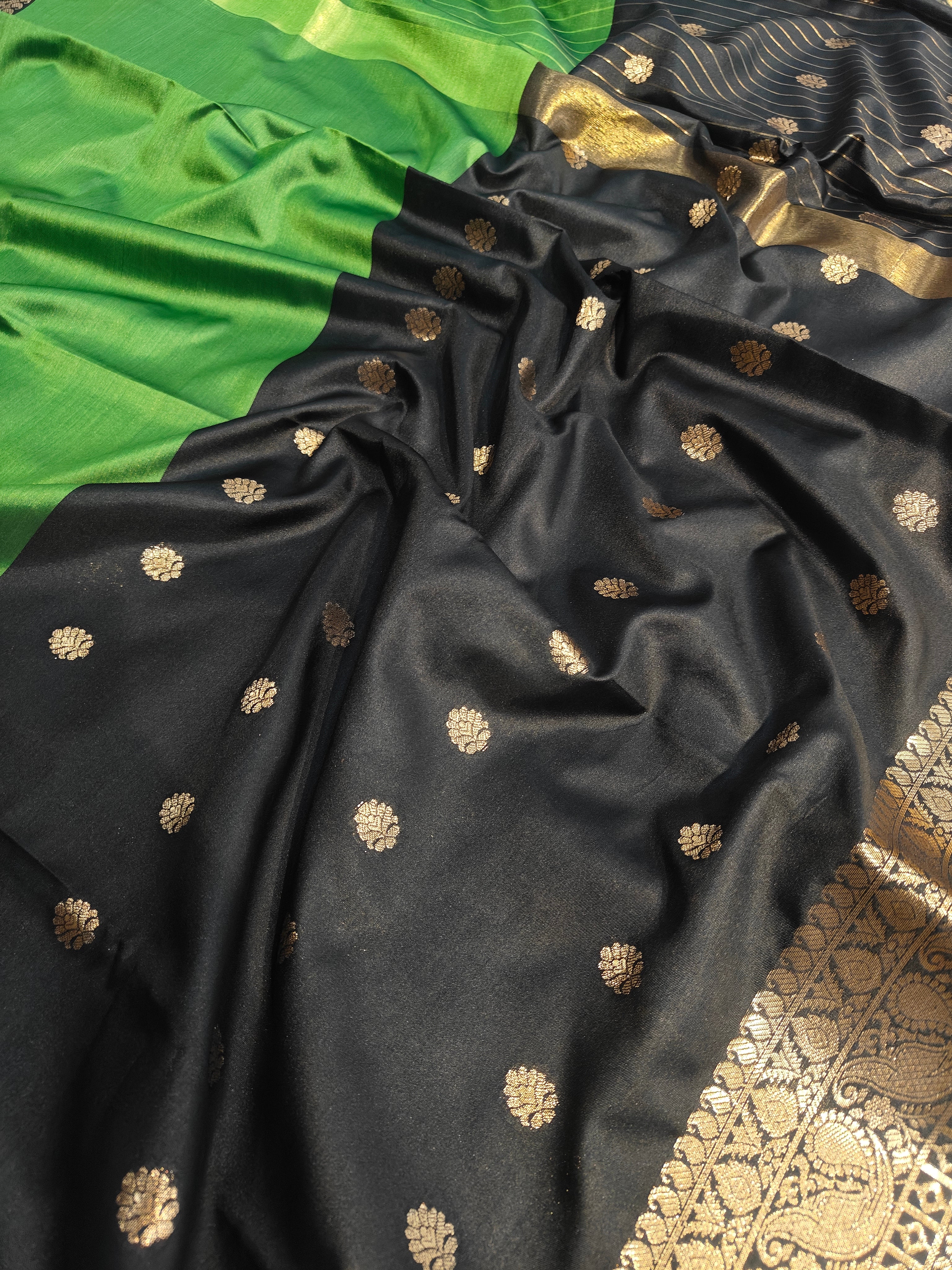Banarasi soft dual half half shaded saree with gold zari
