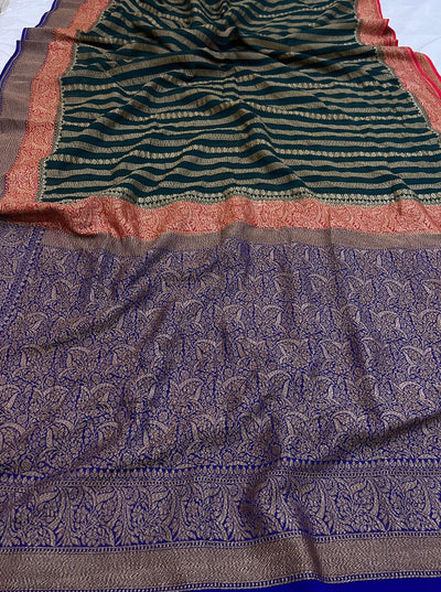 Pure georgette banarasi saree in three colour combinations (3D) with antic zari work