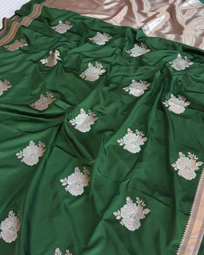 Banarasi Mashru silk saree in bottle green colour