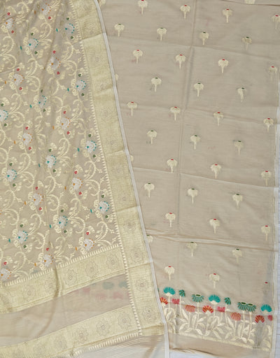 Pure moonga silk suit with meenakari work in off white colour