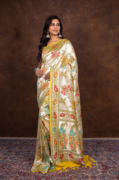 Banarasi pure Tussar Georgette silk saree with multiple meenakari work