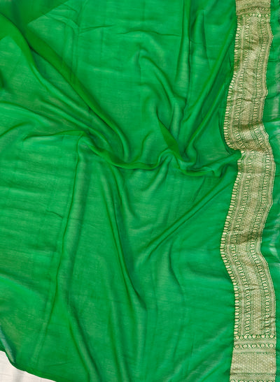 Pure georgette banarasi saree in green colour with multiple meenakari work