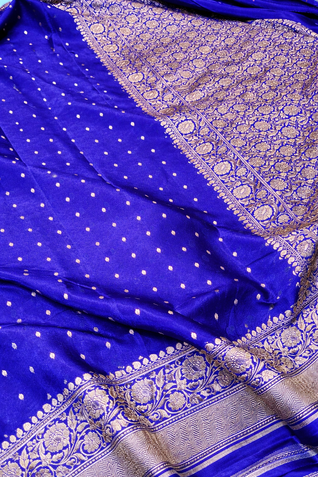 Pure khaddi crepe silk saree in royal blue colour