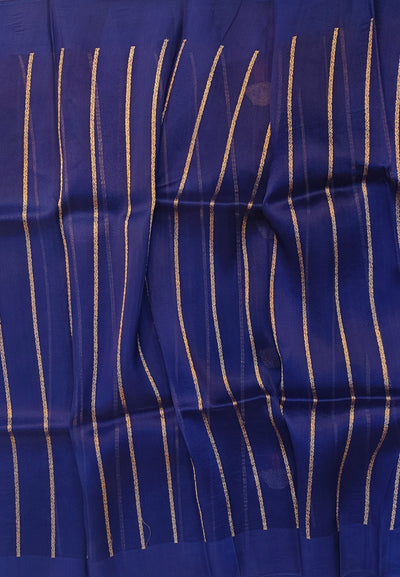 Pure handloom kora silk saree in stripes design with meenakari work in navy blue colour