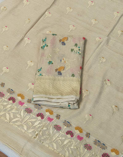 Pure moonga silk suit with meenakari work in off white colour