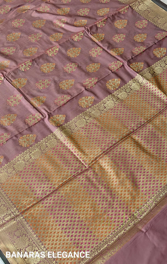 Banarasi katan by katan silk saree in duskyrose colour with multiple meenakari work