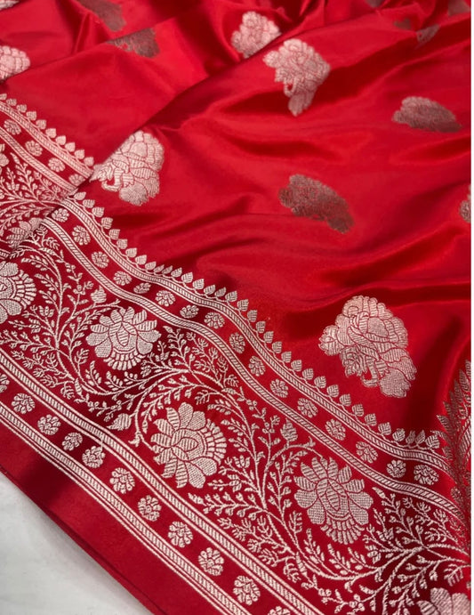 Banarasi Mashru silk saree in blood red colour