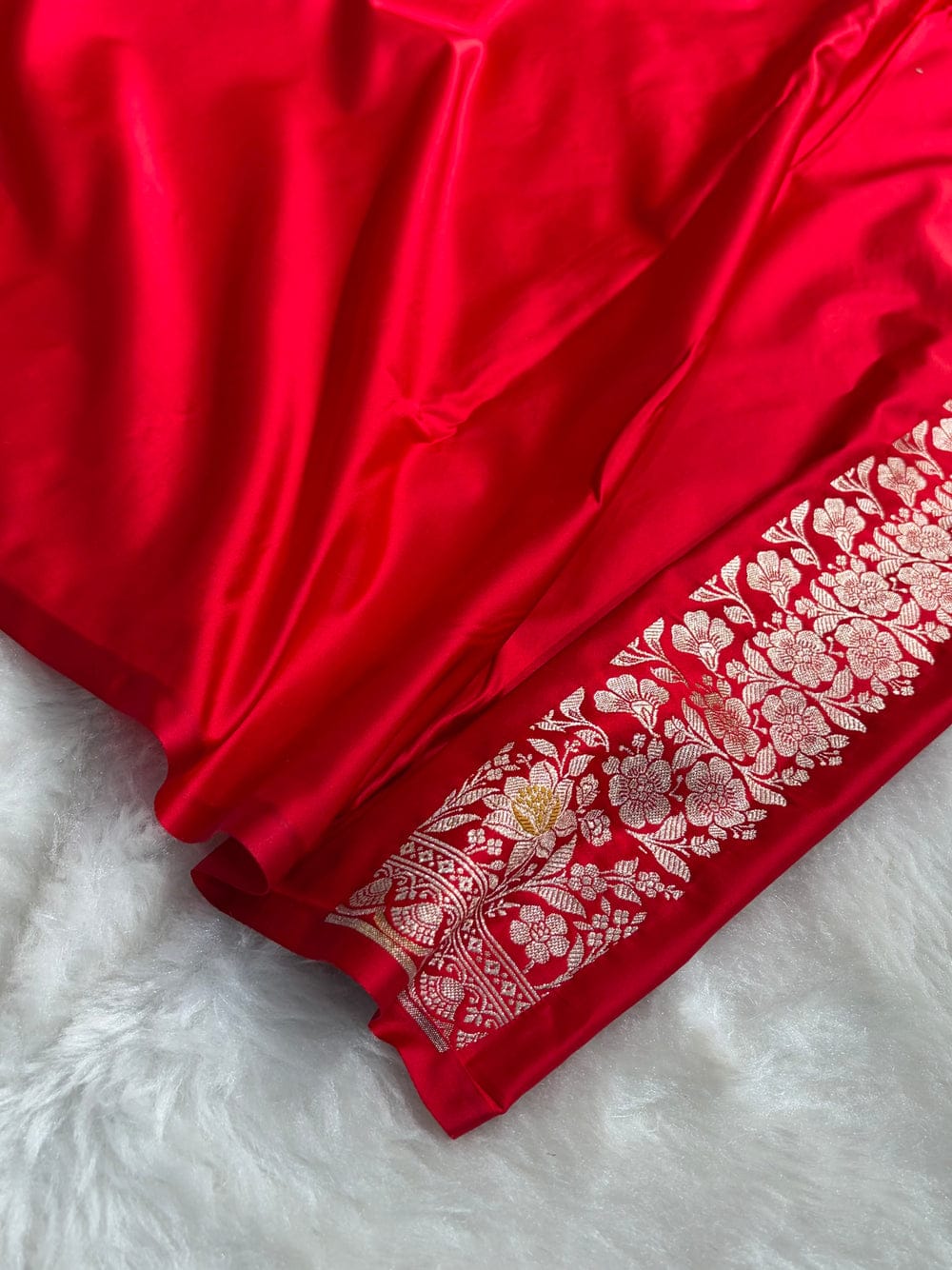 Banarasi Mashru silk meena kari work saree in red colour