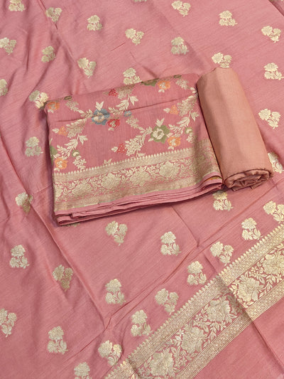 Pure moonga silk suit with meenakari work in baby pink colour