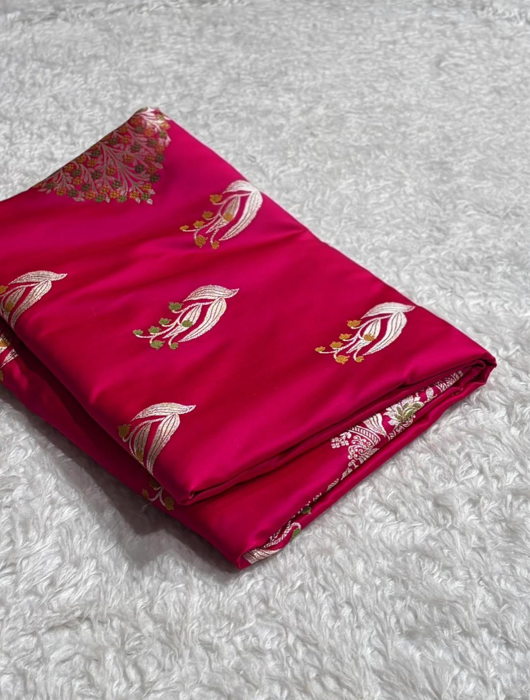Banarasi Mashru silk meena kari work saree in cherry red colour