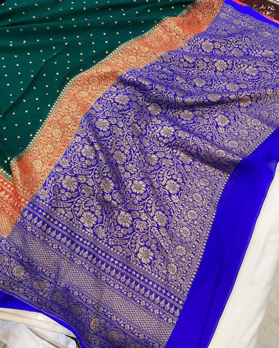 Pure georgette banarasi saree in three colour combinations (3D) with antic zari work