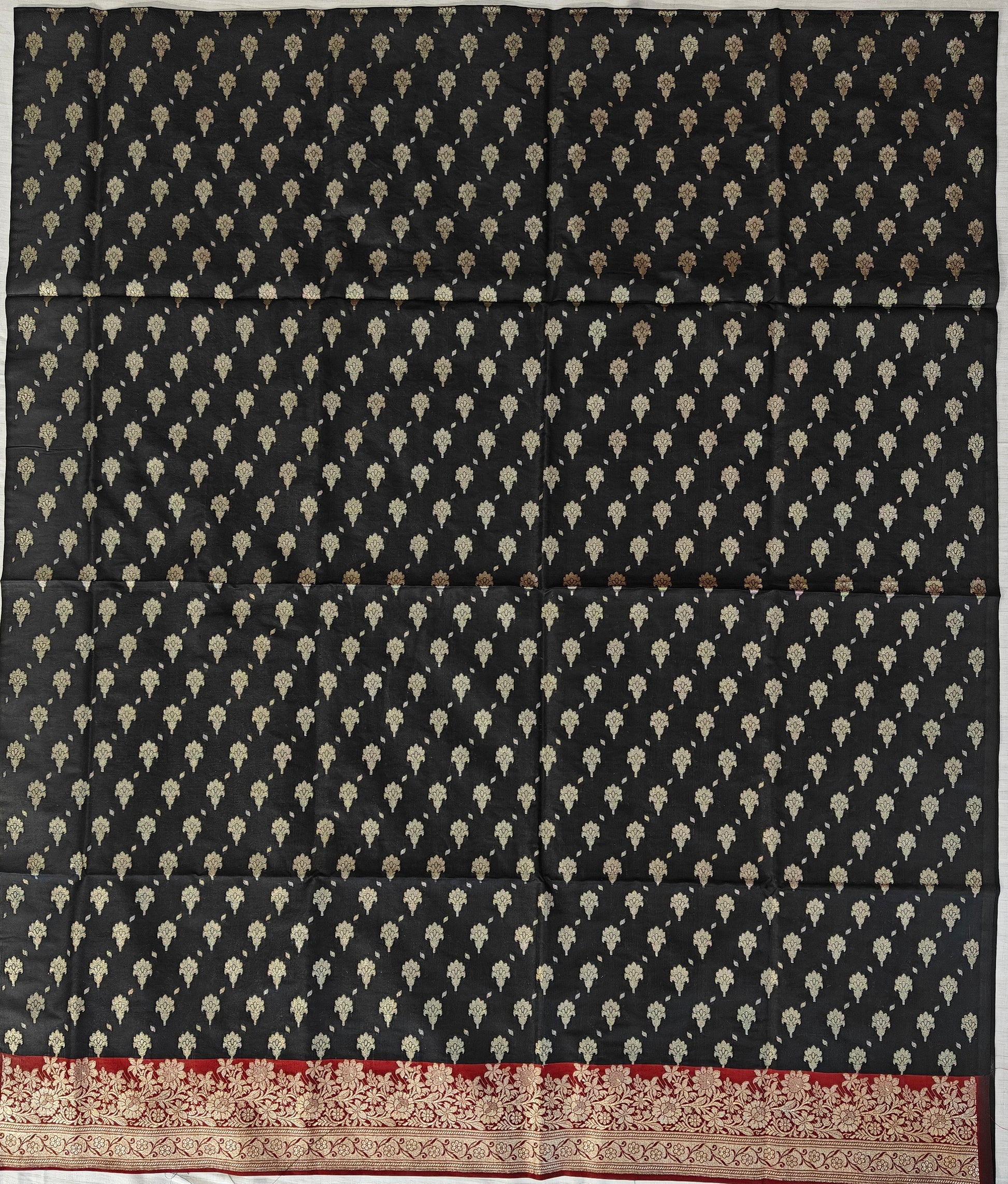 Banarasi soft silk suit in Black and Red colour combination