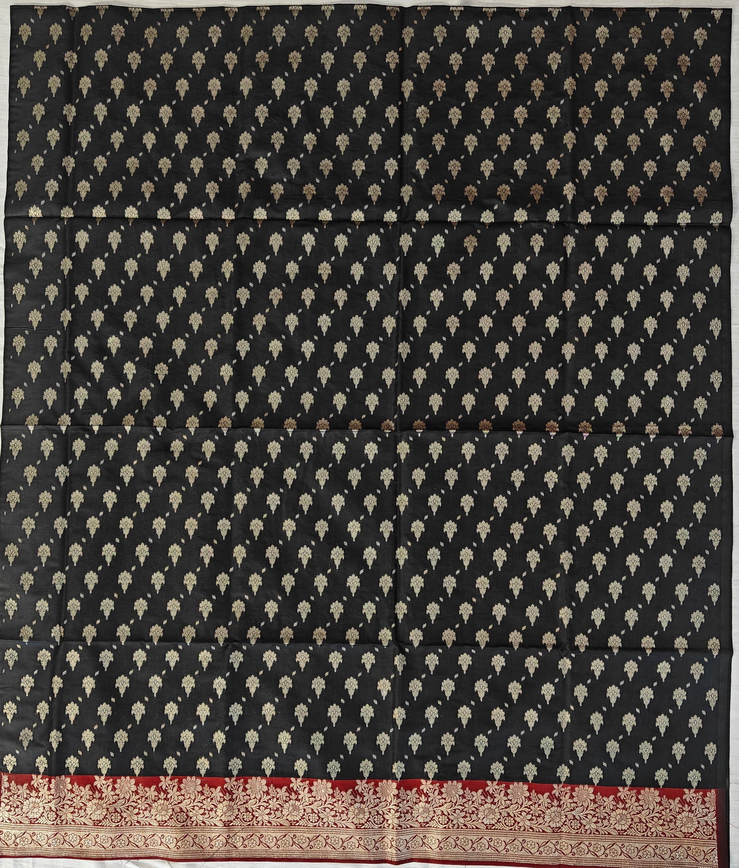 Banarasi soft silk suit in Black and Red colour combination