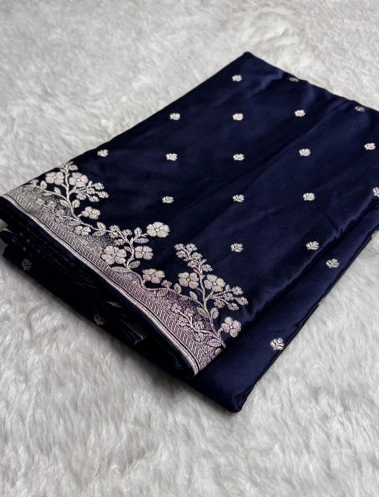 Banarasi Mashru silk saree in navy blue colour