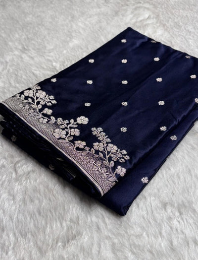 Banarasi Mashru silk saree in navy blue colour