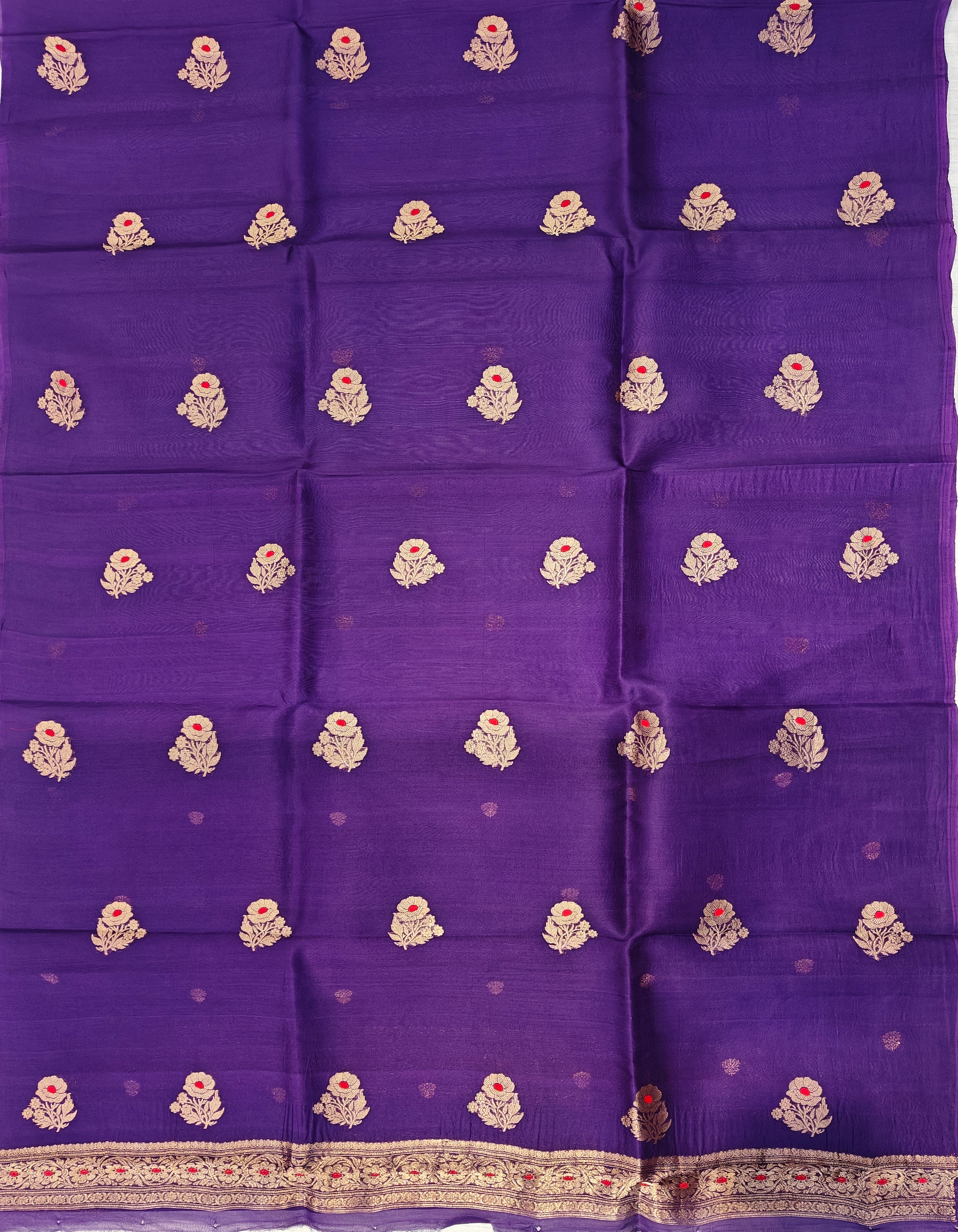 Pure Handloom Kora silk suit set in purple colour with meenakari work