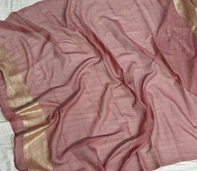 Premium Handcrafted Banarasi pure Georgette in tearose colour