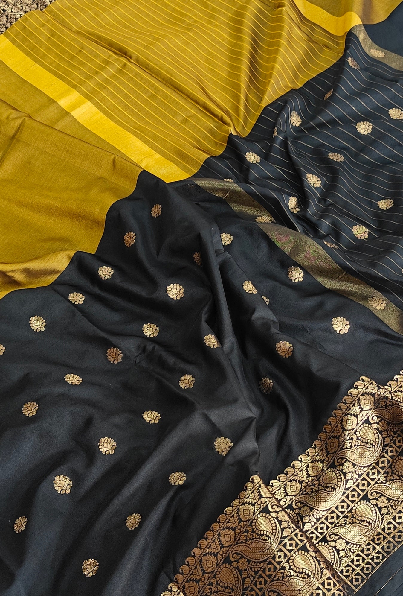 Banarasi soft dual half half shaded saree with gold zari