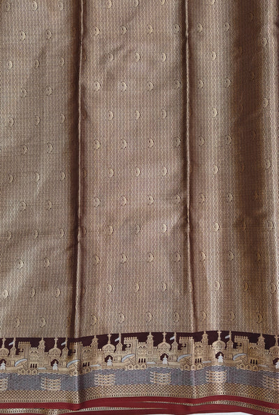 Banarasi soft katan silk saree in dark brown colour