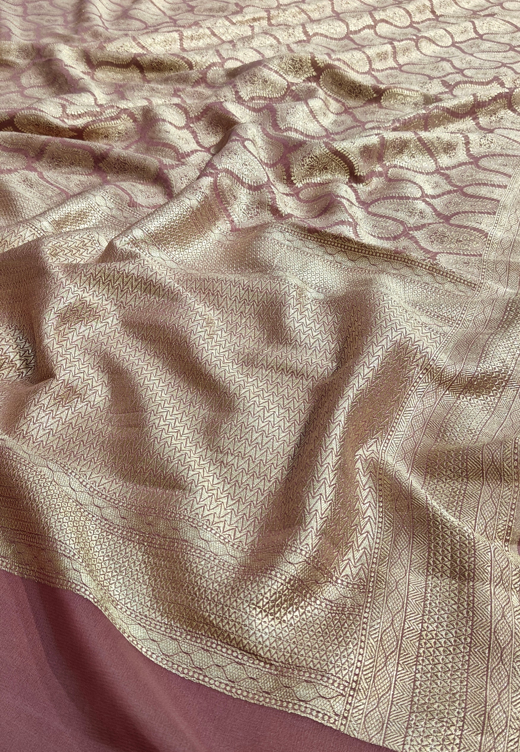 Premium Handcrafted Banarasi pure Georgette in tearose colour