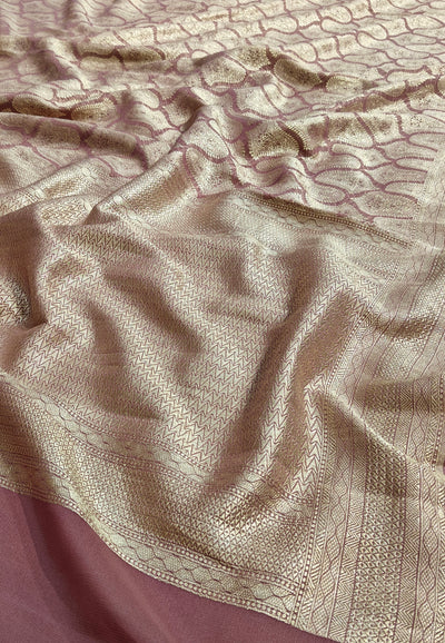 Premium Handcrafted Banarasi pure Georgette in tearose colour