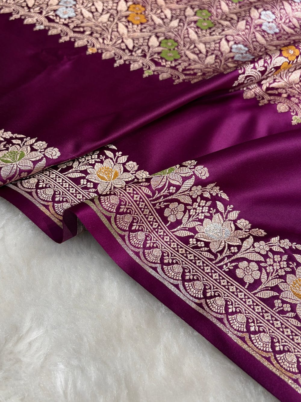 Banarasi Mashru silk meena kari work saree in magenta colour