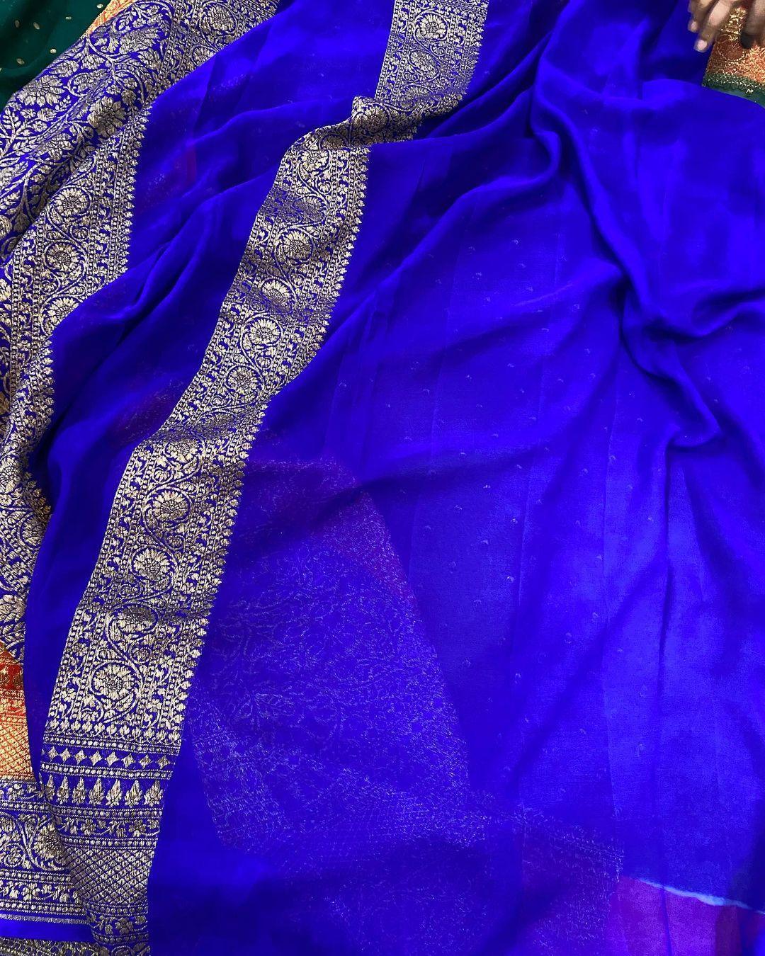 Pure georgette banarasi saree in three colour combinations (3D) with antic zari work